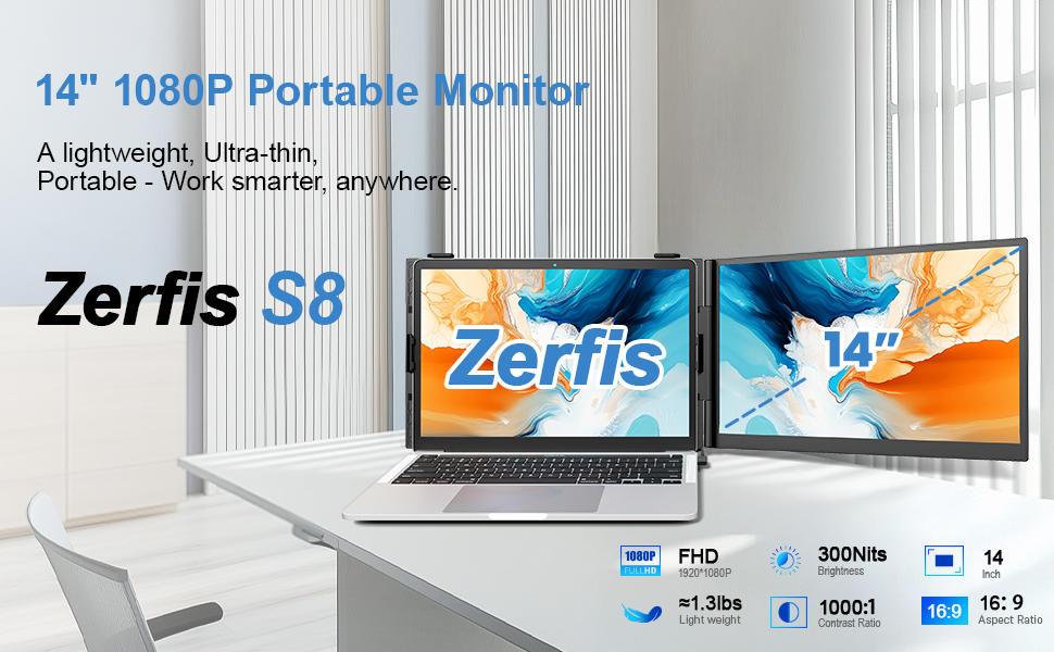 Zerfis laptop screen extender - aluminum portable monitor dual setup - View 1